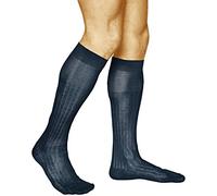 vitsocks Chaussette haute élégante 100% COTON MERCERISÉ Homme (2 PAIRES) fine légère montante mi-bas longs costume côtelée, bleu marine, 42-43