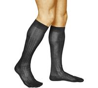 vitsocks Chaussette haute élégante 100% COTON MERCERISÉ Homme (2 PAIRES) fine légère montante mi-bas longs costume côtelée, noir, 42-43