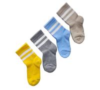 vitsocks Chaussette sport BAMBOU anti ampoule tennis Enfant (4 PAIRES) garçon fille mi-haute skate rayures, lot 2: beige bleu jaune gris, 27-30