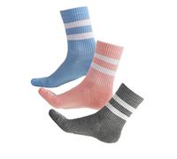 vitsocks Chaussette tennis sport 85% BAMBOU mi haute Femme (3 PAIRES) skate fine douce anti odeur rayée, lot 2: 1x gris 1x bleu 1x rose, 39-42