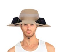 Vitsrisea Chapeau de ventilateur solaire - Chapeau solaire avec ventilation intégrée - Accessoire tête style seau protection UV bord large respirant pour activités de plein air plage