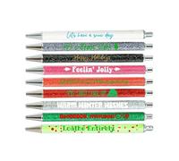 Vitsrisea Stylos à Noël - 9 pièces de papeterie avec paillettes pour Noël, stylo mignon avec phrases amusantes, pour l'école, fête, cadeaux, remplissages, chaussettes pour , collègues adultes