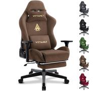 Vittanly Chaise de Gaming - Luxueuse - en Daim synthétique Respirant - Ergonomique - avec Repose-Pieds, Appui-tête et Coussin Lombaire - Accoudoirs 3D - Dossier 90 à 155 ° - Marron