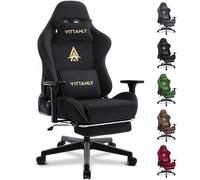 Vittanly Chaise de Jeu, Luxueuse, en Daim synthétique Respirant, Ergonomique, avec Repose-Pieds, Appui-tête et Coussin Lombaire, accoudoirs 3D, Dossier 90 à 155 °, Noire