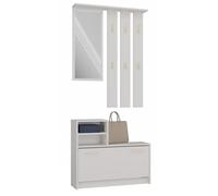VITTORIA - Vestiaire d'entrée - Patère murale + miroir + rangement chaussures - 180x85x24 - Meuble d'entrée - Beige