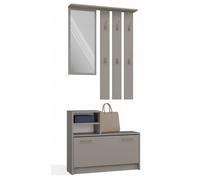 VITTORIA - Vestiaire d'entrée - Patère murale + miroir + rangement chaussures - 180x85x24 - Meuble d'entrée - Gris