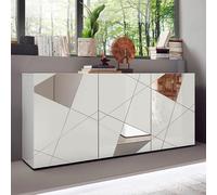 Buffet VICTORY 3 Portes Blanc Laqué brillant avec serigraphie miroir L181 Cm