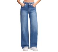 vittorio y Jean pour femme taille élastique avec cordon de serrage jambe large denim délavé clair décontracté doux loisirs, Blu-2, M