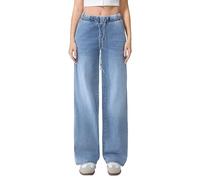 vittorio y Jeans femme taille élastique avec cordon de serrage jambe large denim lavage clair décontracté doux loisirs, bleu, XL