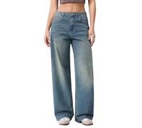 vittorio y Jeans Femme Taille Haute Jambe Large Denim Élastique Lavage Clair Décontracté Streetwear Confortable, Denim, XXL