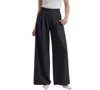 vittorio y Pantalon femme élégant taille haute avec élastique à la taille large jambe palais avec poches pantalon long décontracté, Noir , Taille unique