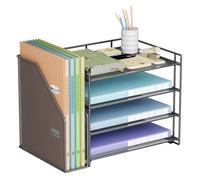 VITVITI Bac de rangement de bureau à 4 niveaux, porte-papier avec porte-dossier latéral, outil de rangement de bureau pour les magazines, la maison, l'école, les accessoires de papeterie - Gris