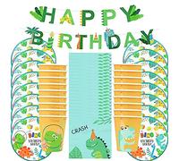 Viudecce 49 PièCes Dinosaure ThèMe FêTe Vaisselle Jetable Ensemble Assiette en Papier Tasse Enfants Garron Jungle FêTe d'anniversaire DéCoration BéBé