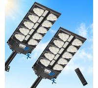 Viugreum 2 PACKS 2000W LED Réverbères Lampadaire Solaire Exterieur avec Télécommande, 6500K Spot Solar Extérieur Détecteur de Mouvement IP65 Etanche LED Réverbère Solar pour Jardin Patio Rue