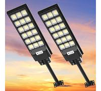 Viugreum 2 Packs 600W Réverbères Lampadaire Solaire Extérieur avec Télécommande, IP65 Étanche 6500K LED Spot Extérieur Détecteur de Mouvement, Réverbères Solaire pour Jardin Patio Rue