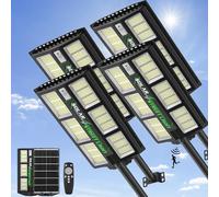 Viugreum 4 Packs 1200W LED Réverbères Solaire Extérieur Avec Télécommande, 6500K 1170 LEDs Spot Détecteur de Mouvement IP65 Étanche pour Jardin Rue