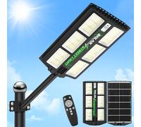 Viugreum Lampadaires solaires d'extérieur 1200 W, lampadaire puissant avec télécommande, IP65 imperméable, lumière solaire extérieure, 1170 LED 6 500 K, projecteur solaire extérieur, capteur de