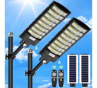 Viugreum Lot de 2 lampadaires solaires d'extérieur 800 W avec capteur de mouvement et télécommande, IP65 étanche, 6 500 K Spot pour stationnement jardin