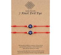 VIUJUH Bracelet mauvais œil 7 nœuds avec mauvais œil peint à la main sur un bracelet tissé à la main réglable amulette pour femmes, hommes, petits garçons et filles, 10 inch, Coton ciré