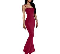 VIUTIL Robe maxi moulante sexy sans manches pour femme - Robe longue ajustée décontractée - Été 2025 - Bordeaux - Grande taille