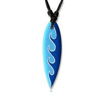 viva-adorno Chaîne/Collier Plaque de Surf Pendentif en Bois Coton Surfeur Chaîne Longueur Réglable Divers Designs au Choix HK30-9 Bleu/Bleu Clair Ondes