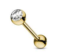 viva-adorno Haltère Piercing Tige Piercing Langue Piercing Oreille Prise Haltère Acier Chirurgical 316L Plaqué Zircon Z309 - Or