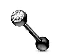 viva-adorno Haltère Piercing Tige Piercing Langue Piercing Oreille Prise Haltère Acier Chirurgical 316L Plaqué Zircon Z309 - Noir