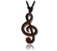 viva-adorno HK34.D4 Collier en Bois avec Pendentif en Forme de clé de partition et de Musique