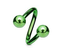viva-adorno Piercing Lèvres Acier Chirurgical Labret Spiral Twister Double Boule Différentes Couleurs et Tailles Z400 - Vert / 1,2 x 10 x 4mm