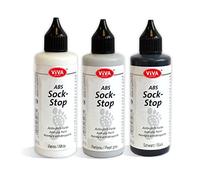 Viva Decor ABS Sock Stop Lot de 3 chaussettes antidérapantes pour tapis, tapis de bain, tissus Noir Blanc Gris