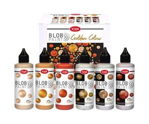 Viva Decor® Kit de peinture Blob Paint Golden Glow (6 x 90 ml) - Prêtes à l'emploi - Pour peinture blob ou point - Outil de pointage pour toile, mandala et autres - Fabriqué en Allemagne.
