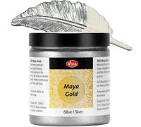 Viva Decor Maya Gold (Argent,250ml) Couleur métallique - peinture brillante pour activité créative - peinture acrylique pour bois, carton, béton, papier, toile sur chassis ect…