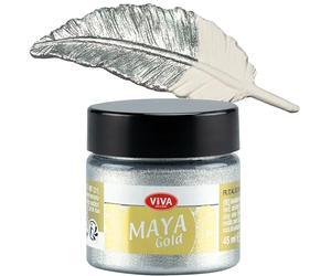 Viva Decor Maya Gold (Argent,45ml) Couleur métallique - peinture brillante pour activité créative - peinture acrylique pour bois, carton, béton, papier, toile sur chassis ect…