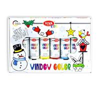 Viva Decor® Window Color Set Let it snow (6 couleurs de 90 ml) Coffret cadeau pour enfants avec 6 couleurs de fenêtre dans un emballage cadeau avec 15 motifs - Fabriqué en Allemagne