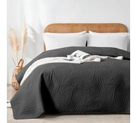 VIVA FINO Couvre-lit 200x220 cm Noir,Boutis Matelassé en Polyester Doux,Motif Feuilles Décoratif,Confort Léger et Doux,pour Lit Double et Canapé,Convient à Toutes Les Saisons
