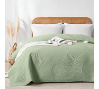 VIVA FINO Couvre-lit 200x220 cm Vert Clair,Boutis Matelassé en Polyester Doux,Motif Feuilles Décoratif,Confort Léger et Doux,pour Lit Double et Canapé,Convient à Toutes Les Saisons