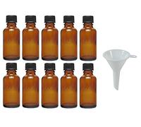 Viva Haushaltswaren Lot de 10 Flacon Compte-Goutte 30 ML/Pharmacien Bouteilles avec Compte-Gouttes Marron dans Verre, Entonnoir