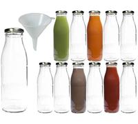 Viva Haushaltswaren Lot de 12 Bouteilles en Verre à goulot Large/Bouteilles pour jus de Fruit vides 0,5 L Entonnoir Ø 12 cm Inclus