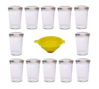 Viva Haushaltswaren Lot de 12 Pots à Confiture avec Couvercle Argenté 150 ML + Entonnoir pour confitures chutneys Pâtes etc., y Compris Jaune