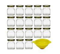 Viva Haushaltswaren Lot de 18 bocaux à Confiture carrés avec Couvercle à Visser avec Entonnoir Jaune 120 ML