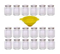 Viva Haushaltswaren Lot de 18 Petits Pots à Confiture/épices/sel/Huile avec Couvercle Argenté 110 ML + Entonnoir Jaune