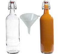 Viva Haushaltswaren Lot de 2 Petites Bouteilles en Verre à Bouchon mécanique avec Entonnoir Blanc Ø 12 cm 1 l