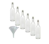 Viva-haushaltswaren lot de 6 bouteilles en verre vides avec bouchon en liège 500 ml entonnoir blanc ø 9 cm