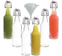 Viva Haushaltswaren Lot de 6 Petites Bouteilles en Verre avec Bouchon mécanique 500 ML Entonnoir Blanc Ø 9,5 cm