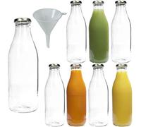 Viva Haushaltswaren Lot de Bouteilles en Verre/Bouteilles de Lait 250 ML avec Entonnoir à vis - argentées, Verre, Couvercle doré, 8 x 1000ml