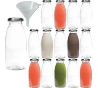 Viva Haushaltswaren Lot de Bouteilles en Verre/Bouteilles de Lait 250 ML avec Entonnoir à vis - argentées, Verre, Deckel Silber, 15 x 250ml