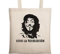 Viva La Revolucion Guy Anonymous Mask Graphic Natural Ecological Cotton Tote Bag Beige