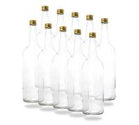 Viva Lot de 6 bouteilles en verre vides 1 l avec bouchon à vis or PP28 - Idéales comme bouteilles à eau, à liqueur ou à vin vides 1000 ml, Verre, or