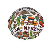 Viva Mexico avec bonnet de douche imperméable natif, bonnet de bain élastique pour cheveux, protection de l'environnement, bonnet de bain double couche imperméable.