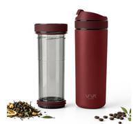 Viva Scandinavia Recharge tasse thermo café à emporter, le couteau suisse sous flacons thermos avec filtre à café et à thé amovible, matériau haut de gamme durable, étanche, rouge 0.46L